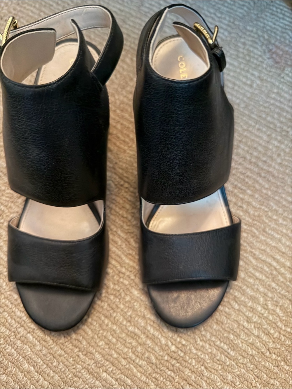 Cole Haan Black Leather Open-Toe Slingback Sandals